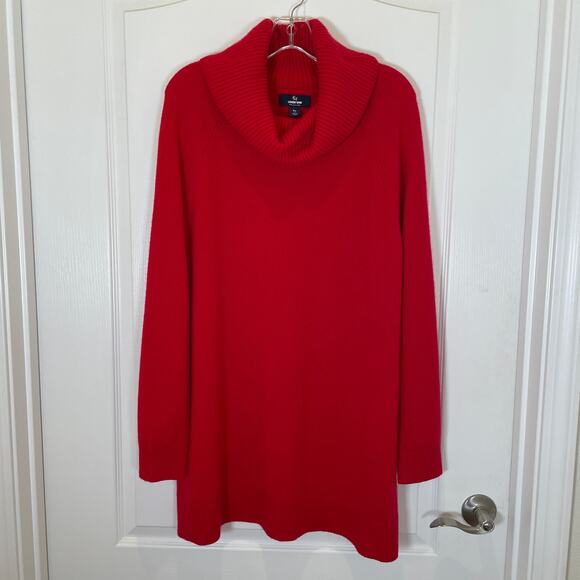 Land's End 100% Cashmere Sweater Red Cowl Neck Longer Length XL - Picture 1 of 4